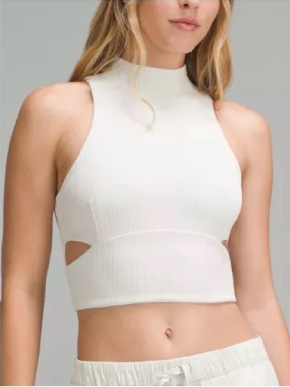 NWOT Lululemon Ribbed Softstreme Mockneck Cropped Tank Top Bone Ivory White